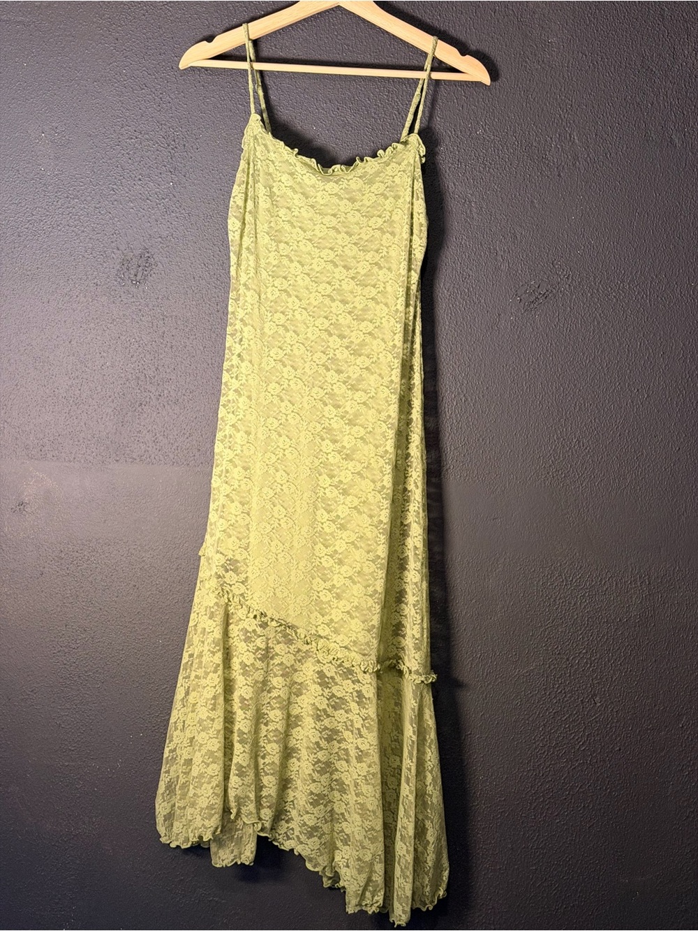 Old Navy Sage Green Lace Asymmetrical Slip Dress